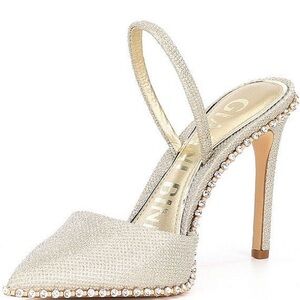 Gianvito Rossi Gold Slingback Heels with Rhinestone Trim